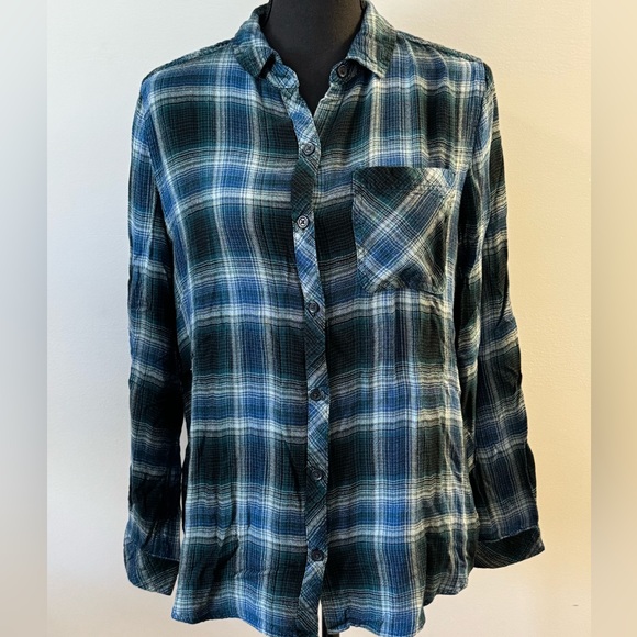 beachlunchlounge Tops - Beachlunchlounge western grunge plaid long sleeve button down Large